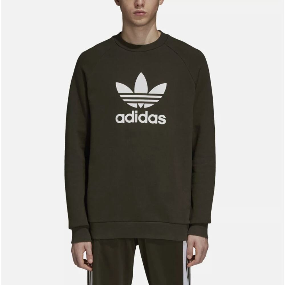 Adidas Sweatshirt Dark Green Trefoil Crew Neck Mens Small Relaxed Fit Athletic